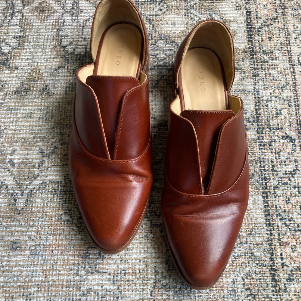 Nisolo Emma d’Orsay Oxford Brown Leather Loafers Size 8.5